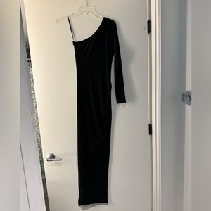 Forever 21 black long slit dress one shoulder size S